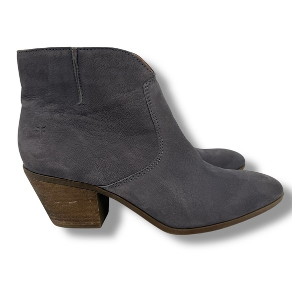 Frye Judith Western Seam Nubuck Leather Heeled Booties in Grey Womens Size 8.5 - Picture 1 of 9